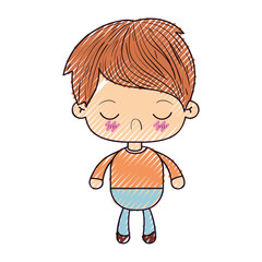 colored crayon silhouette of kawaii little boy with facial expression disgust with closed eyes vector illustration