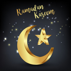 Obraz na płótnie Canvas Muslim community festival Ramadan Kareem with Beautiful gold color greeting card. Vector illustration