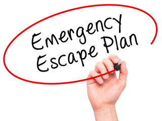 Man Hand writing Emergency Escape Plan with black marker on visual screen