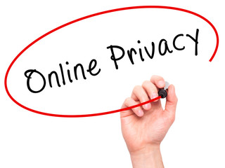Man Hand writing Online Privacy with black marker on visual screen