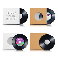 Vinyl Disc Set. Blank Isolated White Background. Realistic Empty Template Of A Music Record Plate With Classic Blank Cover Envelope. Rerto Mock Up Plate For DJ Scratch. Vector Illustration.