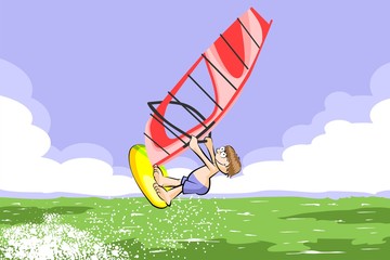 Windsurfing jumping on the sea