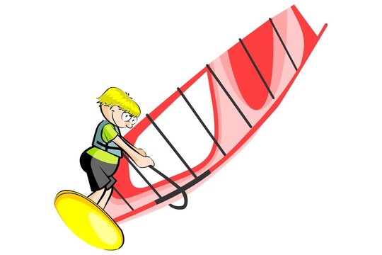 Windsurfing cartoon style isolated