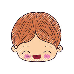 colored crayon silhouette of kawaii head of little boy with facial expression laughing in closeup vector illustration