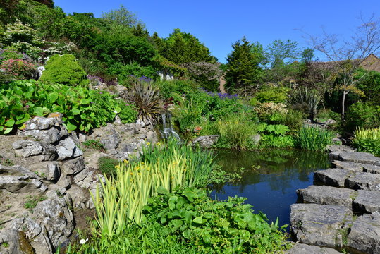 A public rock garden in Brighton, Sussex on a spring morning.