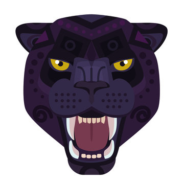 Angry black panther head Logo. Wild cat vector decorative Emblem.