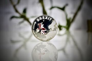 Silver Brexit coin with a map