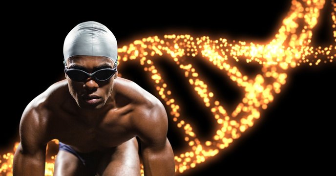 swimmer with light dna chain and black background