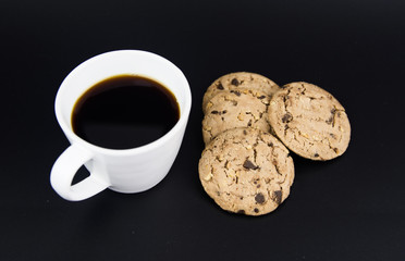 Black coffee and chocolate cookies.