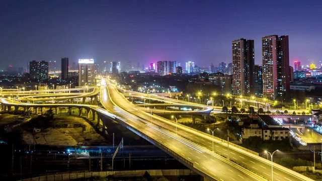 Time Lapse of the overpass Bridge in WuHan at night 