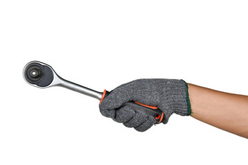 a hand holding ratchet wrench