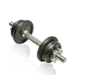 dumbbells isolated on white background with reflected shadow with a copy space for text