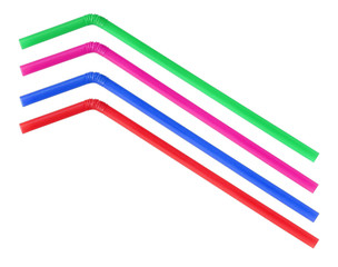 Colorful straws on white background