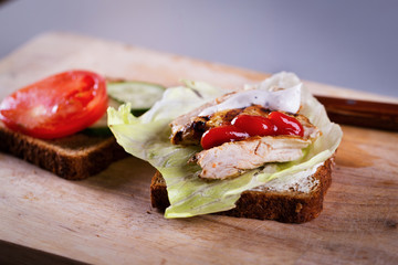 Cooking fresh homemade grilled tuna sandwich