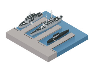 Naklejka premium Military Boats Isometric Composition