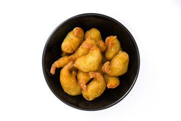 Deep fried shrimps in a bowl isolated on white background
