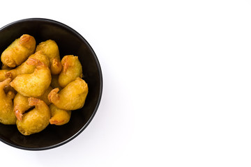 Deep fried shrimps in a bowl isolated on white background
