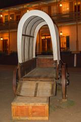 Western wagon on display early evening at the park