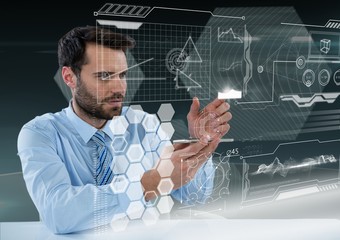 futuristic room interface businessman
