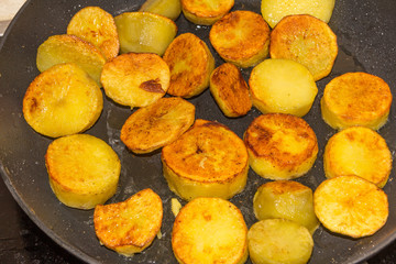  Yellow fried tasty potatoes.
