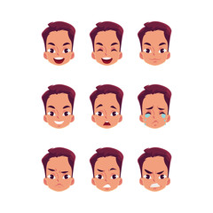 Happy businessman in business suit standing, running, walking, cartoon vector illustration isolated on white background. Happy smiling businessman running, walking, standing, front and side view