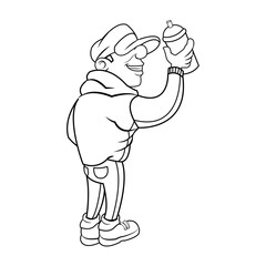 cartoon young guy graffiti with spray outline vector illustration