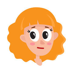 Pretty blonde hair woman, neutral facial expression, cartoon vector illustrations isolated on white background. Beautiful woman feeling glad, serene, relaxed, delighted. Neutral face expression