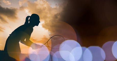Woman tennis player silhouette and brown bokeh transition