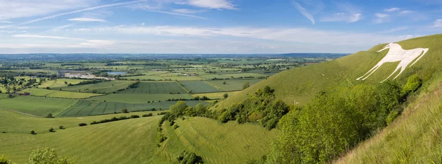 Poster View from Westbury White Horse. Hill figure created by exposing white chalk on the escarpment of Salisbury Plain in Wiltshire, UK © iredding01