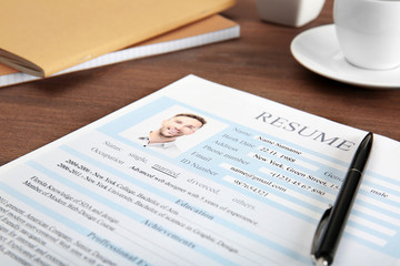 Resume form on table, closeup