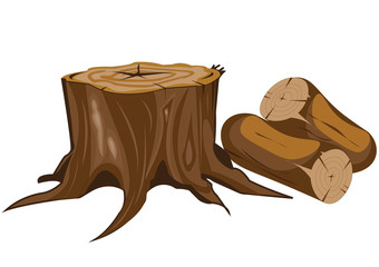 Stump and cut wood. Wood Logs.