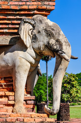 Fototapeta na wymiar Stupa with elephant sculptures in Sukhotai, Thailand