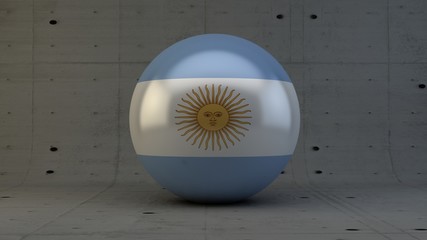 Argentina flag sphere icon isolated in concrete room 3d render