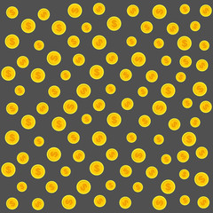 Gold coins pattern. Vector Illustration on a gray background.