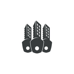 Black Key and Buildings icon. Logo template for construction and real estate company.