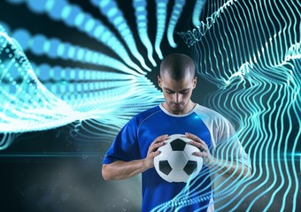soccer player with ball with blue lights