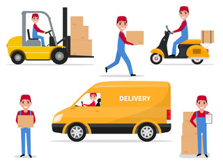Vector illustration of a set cartoon delivery man