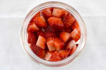 pieces of strawberries in glass