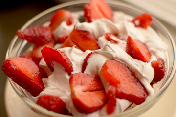 pieces of strawberries in cream