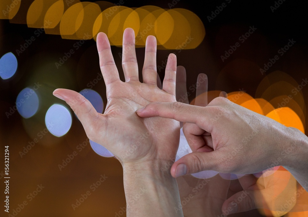 Poster hands counting with sparkling light bokeh background