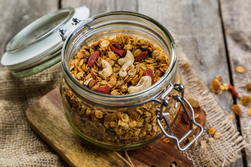 Granola in glass jar