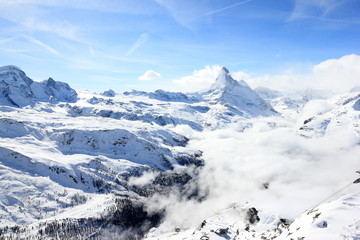 Fototapeta na wymiar View of the Matterhorn from the Rothorn summit station. Swiss Alps, Valais, Switzerland.