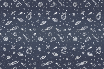 Hand drawn astronomy doodle seamless pattern.