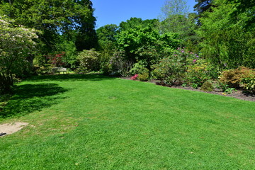 The gardens at Herstmonceux castle in springtime