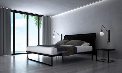 Naklejka na ściany i meble 3D rendering interior of loft bedroom and concrete wall background