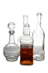 Glass with brandy and cognac on white background