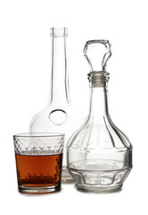 Glass with brandy and cognac on white background