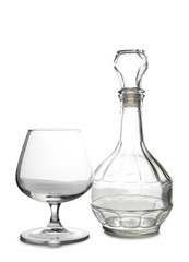 Glass with brandy and cognac on white background