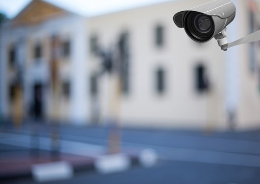 cctv in front of a building (blurred)