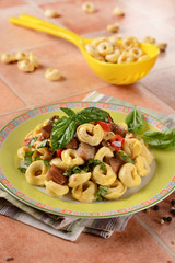 Tortellini with eggplants and peppers